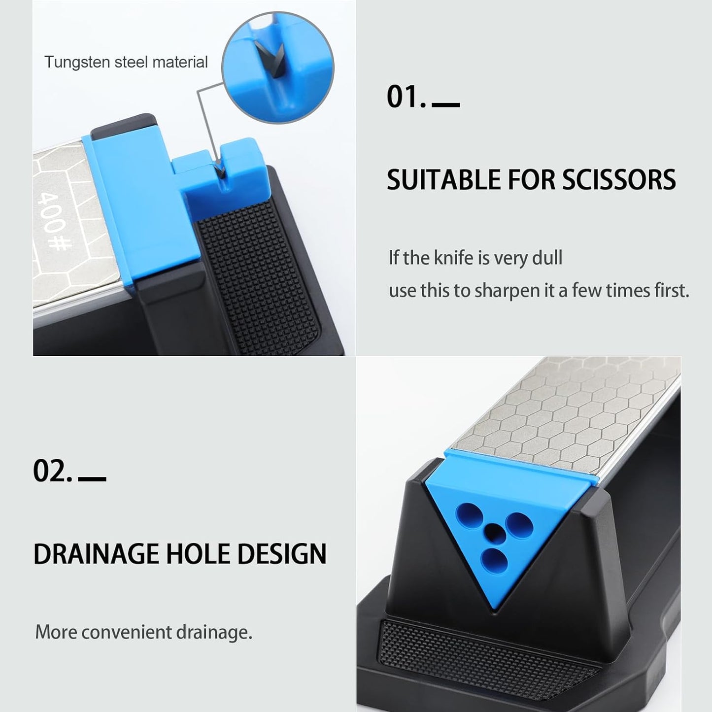 Diamond Sharpening Stone,3 Side 400/1000/6000 Grit Premium Industrial Diamond & Ceramic Whetstone Knife Sharpener Stone With Edge Grip holder and Non-slip Base
