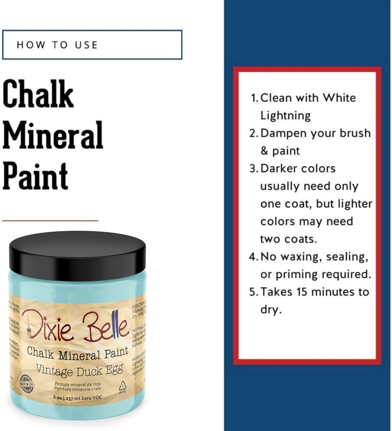 Dixie Belle Paint Company Chalk Finish Furniture Paint - Vintage Duck Egg (8oz) - Matte Light Blue Chic Chalk Mineral DIY Furniture Paint