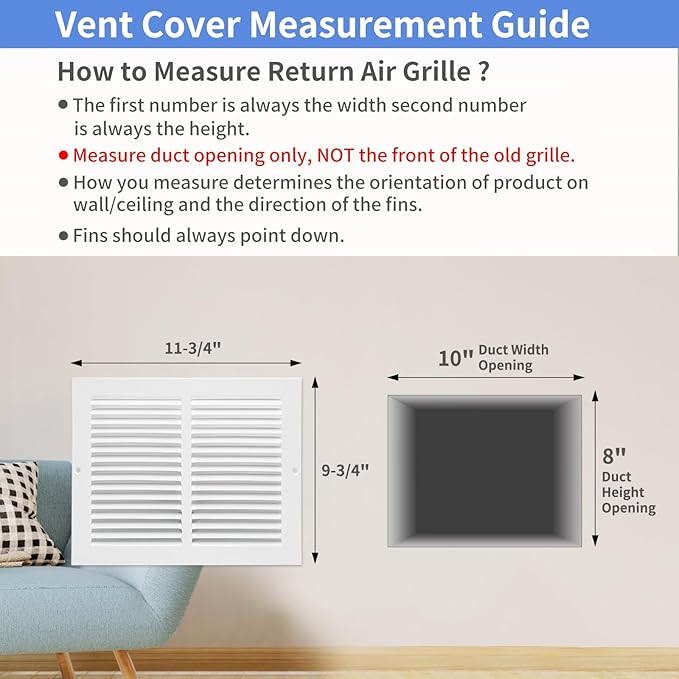 10"W x 8"H [Duct Opening Size] Steel Return Air Grille, Air Return Vent Cover for Ceiling and Sidewall - HVAC Air Vent Covers - [Outer Dimensions: 11.75"W x 9.75"H]