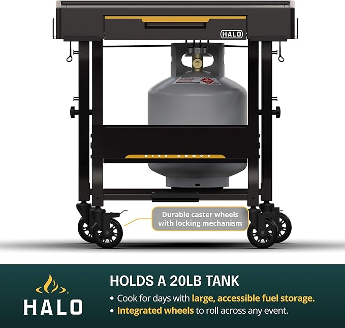 HALO Outdoor Countertop Cart | Prep Station or Griddle/Oven Cooking Surface | Collapsible, Portable, Tool Hooks and Propane Storage | HO-1006-XNA