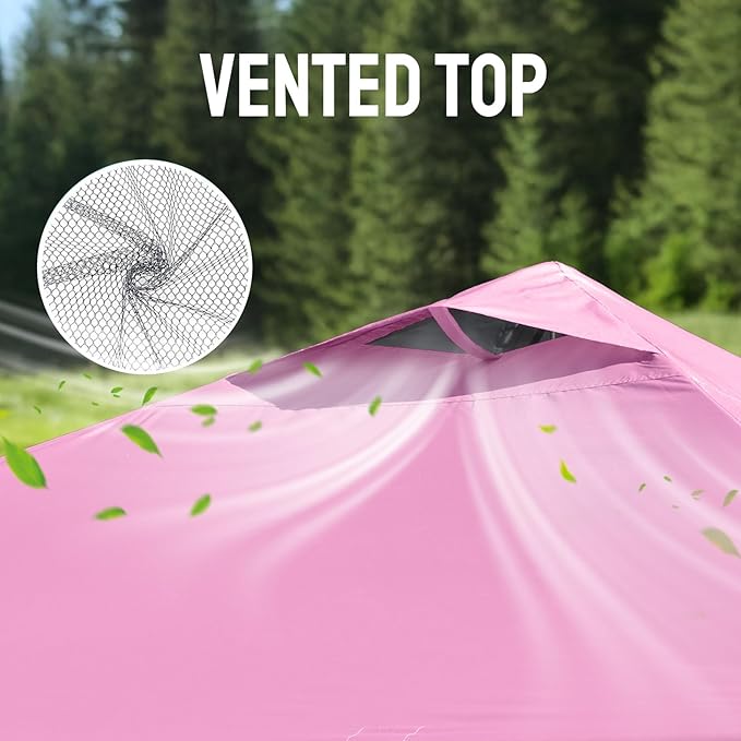 CROWN SHADES Adjustable Height on The Fly, 10x10 Pop Up Canopy - Beach Tent with One Push Setup - Easy Outdoor Sun Shade for Events, Parties, Camping - Outside Shade with STO-N-Go Bag, Pink