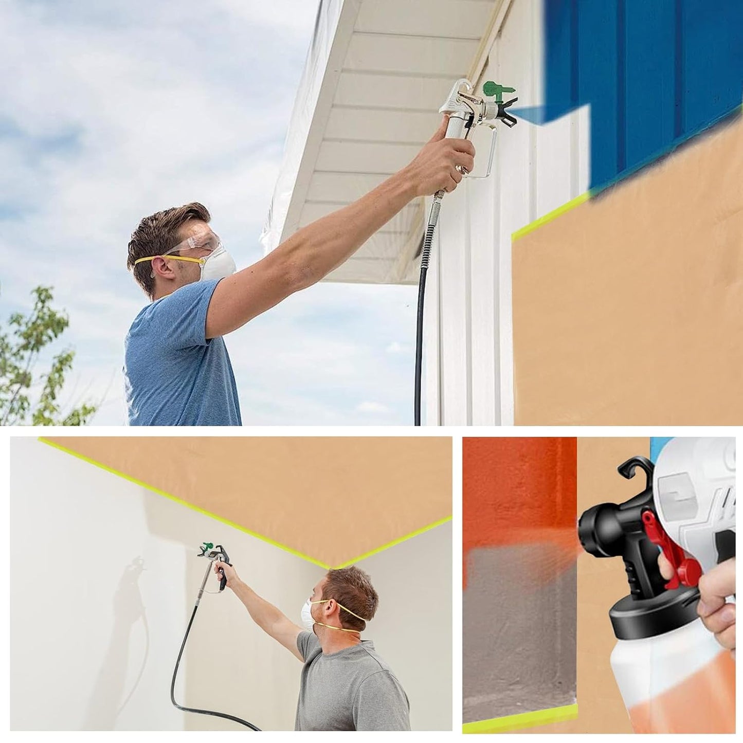 2 Roll 12Inchx50Feet Pre-Taped Masking Paper Roll - Heavy Painters Paper with Adhesive, Tear-Resistant for Auto Body, Wall Painting, Floor Protection, Furniture&DIY Projects (2, 12inch*50feet)