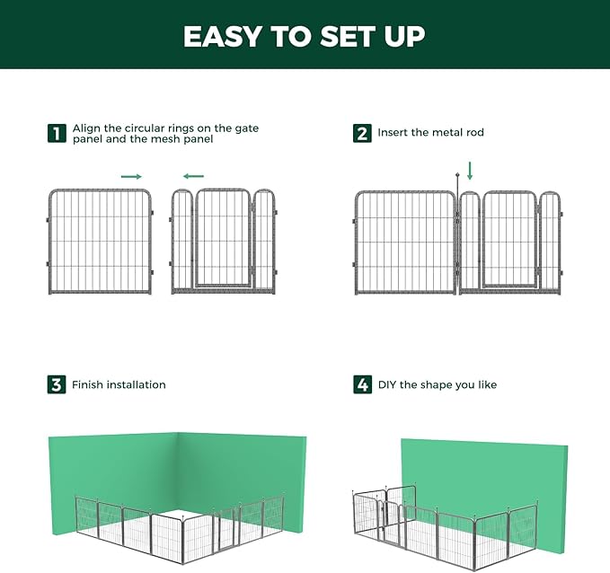 FXW Garden Fence Outdoor for The Yard – 24in(H) x 45.6ft(L) Heavy Duty Metal Animal Barrier for Dog and Rabbit, Decorative Dog Fence, 24 Panels, Silver
