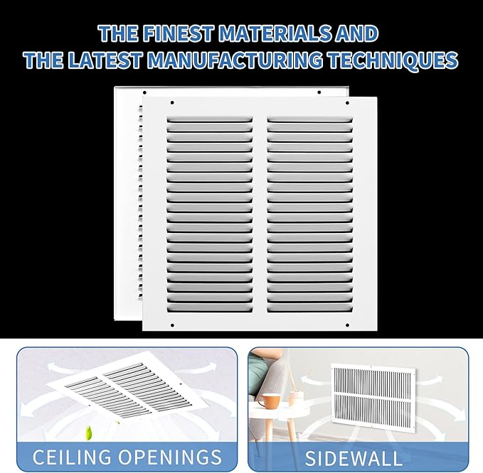 10x10 Vent Cover (Duct Opening Size), Air Return Vent Cover, AC Vent Cover, Cold Air Return Vent Cover, Flat Return Air Grilles, Outer Dimensions:11.75"W x 11.75"H (10"Wx10"H, Duct Opening)