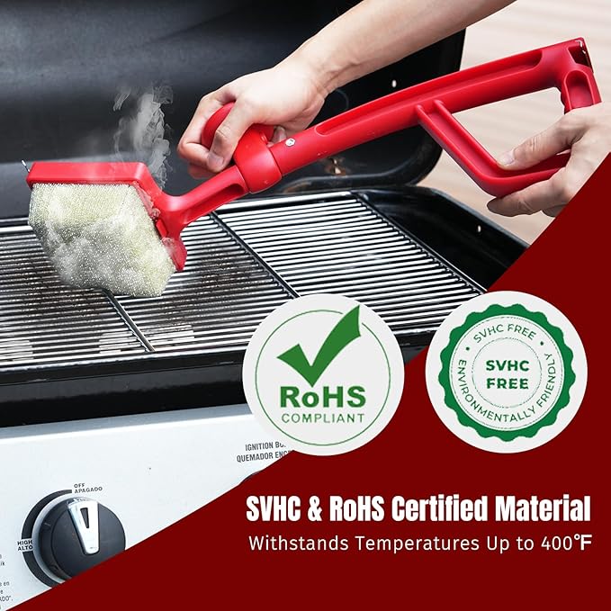SHINESTAR Grilling Brush Bristle Free Replacement Head (No Handle) – BBQ Cleaning Head for Cast Iron & Stainless Steel Grates, Compatible with Outdoor Grill Brush, Red