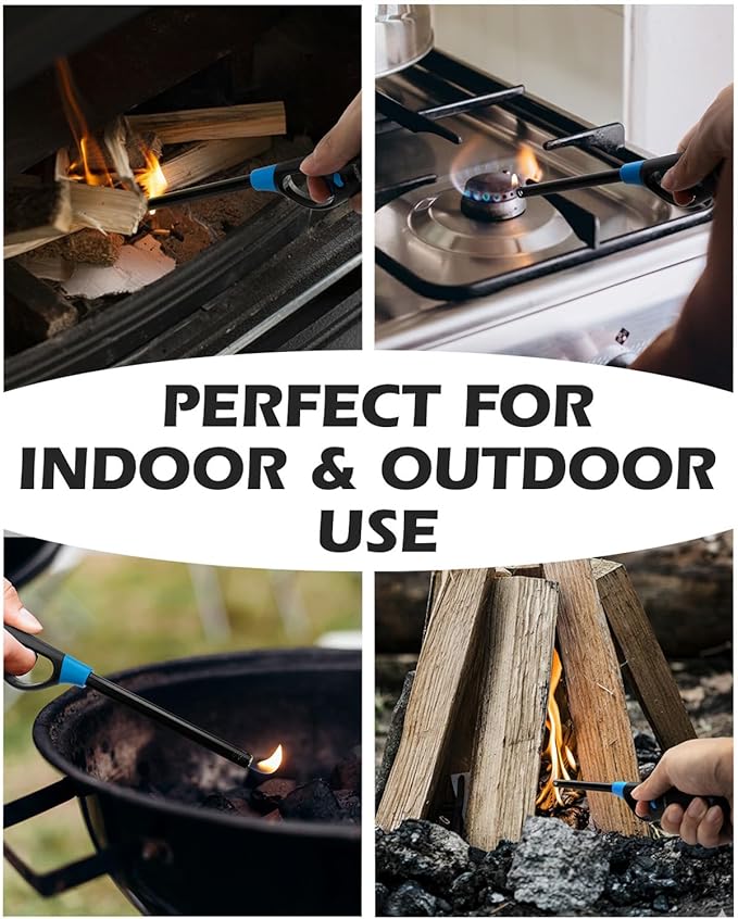 NEON Lighter, Refillable Butane Candle Lighter, 12 Pack Multi-Purpose Reusable Lighters with Long Metal Wand and Adjustable Soft Flame for BBQ, Grill, Stove, Camping, Hiking, Fireplaces, Kitchen