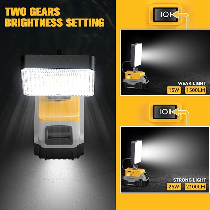 Ecarke Led Work Light Compatible with DeWalt 20v Battery, Portable Led Flood Work Light with Low Voltage Protection, USB & Type-C Charging Port, for Outdoor Camping Hiking Fishing Emergency