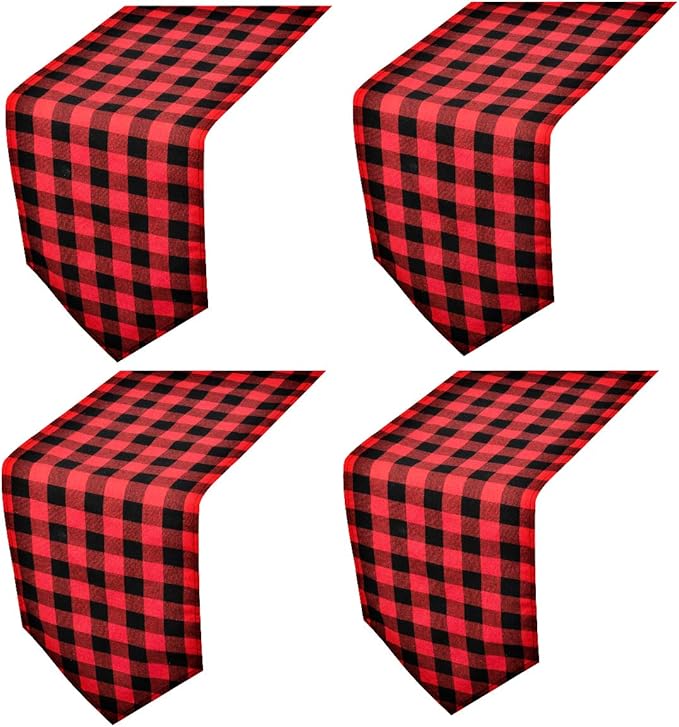 4 Pack Buffalo Check Table Runners Red and Black Plaid Table Runner for Christmas Dinner, Lumberjack Party, Outdoor or Indoor Gatherings Table Home Decorations 12"x72"