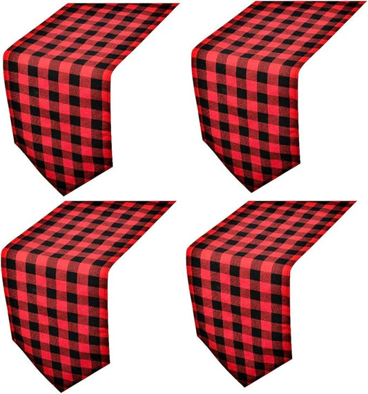 4 Pack Buffalo Check Table Runners Red and Black Plaid Table Runner for Christmas Dinner, Lumberjack Party, Outdoor or Indoor Gatherings Table Home Decorations 12"x72"