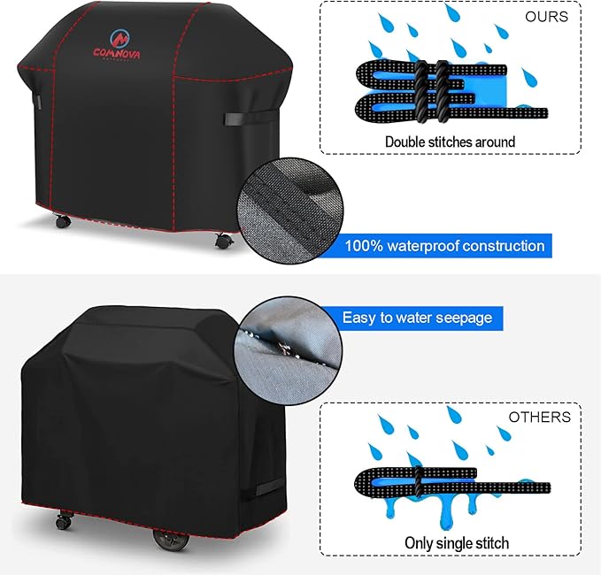 Comnova Grill Cover 58 Inch - 600D BBQ Gas Grill Cover Waterproof Heavy Duty, Premium Barbecue Covers for Weber Genesis 300 Series Grill, Char-Broil, Monument, Brinkmann, Dyna-glo, Nexgrill and More