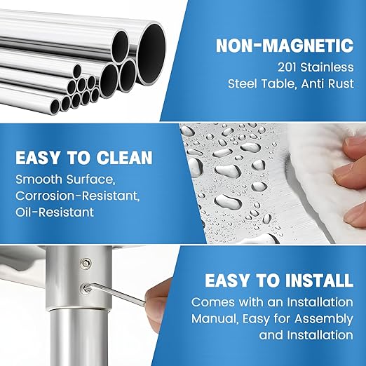 Stainless Steel Table for Prep & Work with 4 Caster Wheels with Undershelf 18 x 24 NSF Metal Commercial Kitchen Prep Table with Adjustable Under Shelf Worktable for Restaurant Home Outdoor