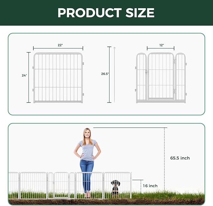 FXW Garden Fence Outdoor for The Yard – 24in(H) x 91.3ft(L) Heavy Duty Metal Animal Barrier for Dog and Rabbit, Decorative Dog Fence, 48 Panels, White