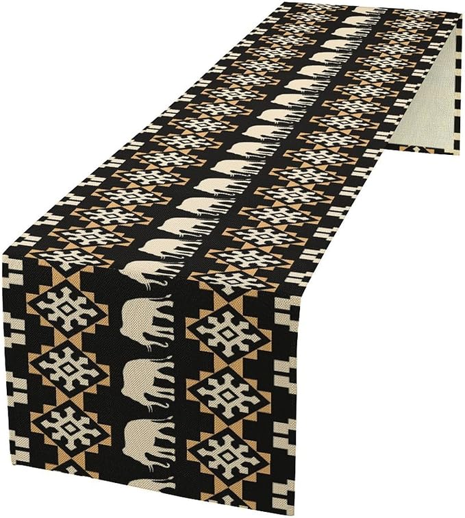 African Table Runner, African Art Elephants Geometric Tribal Ethnic Table Runner for Dining Kitchen Farmhouse Party Coffee Home 13x90in
