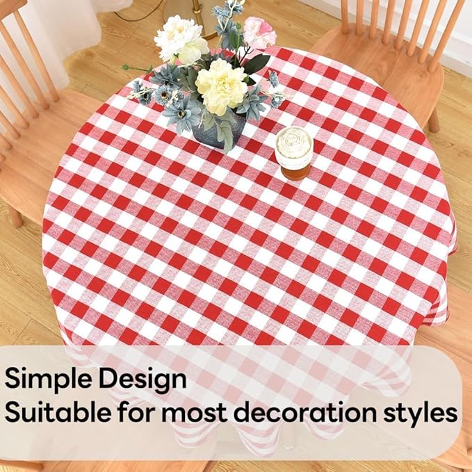 Gingham Table Cloth for Round Tables red Checkered Plaid Tablecloth Heavy Duty Cotton Blend Washable & Wrinkle Table Cover for Outdoor Kitchen Dining Picnic Camping (60 inch Diameter)