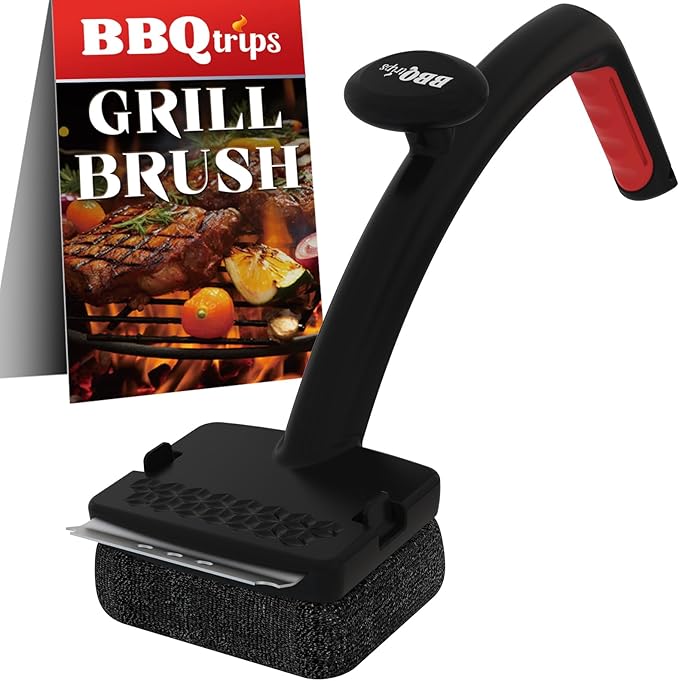 Grill Brush Bristle Free, Grill Brush for Outdoor Grill, Grill Brush and Scraper, Steam Grill Cleaner Brush with Replaceable Steel Fiber Woven Cleaning Head for Grill/Smoker/Gas/Charcoal Grill