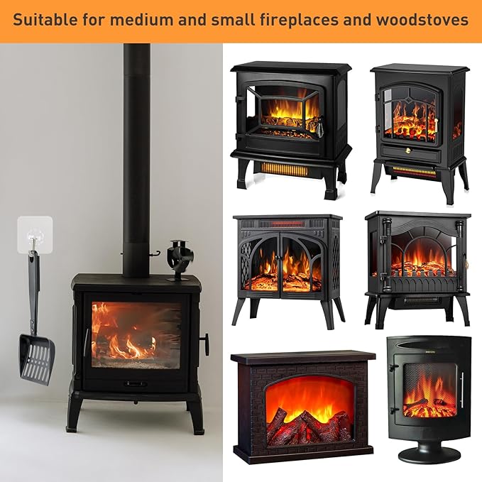 13 Inch Hollow Out Fireplace Ash Sifter Metal Black Coal Shovel Heat Resistant Scoop Charcoal Shovel Tools With Self-Adhesive Hook for Wood Stove Indoor Fire Pit