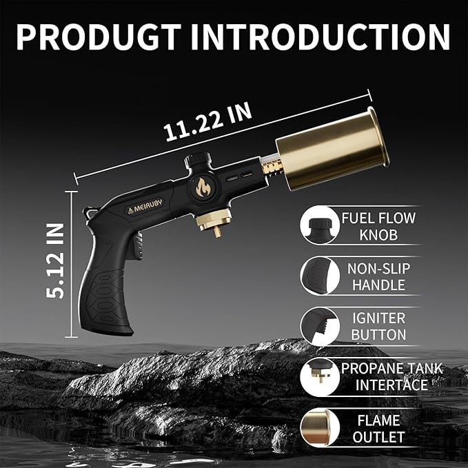 Powerful Propane Torch, Stocking Stuffers Gift for Men Dad, Culinary Blow Kitchen Cooking Torch for Steak Searing, Campfire Charcoal Starter for Blackstone Griddle Accessories (Tank Not included)