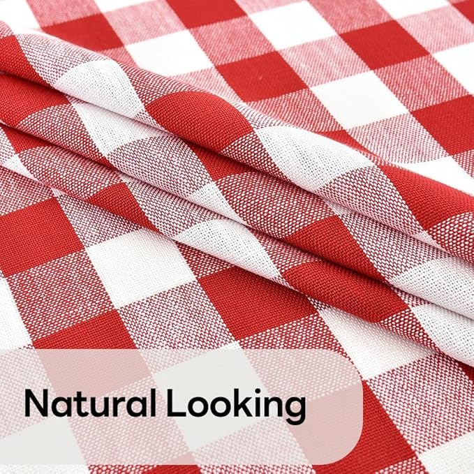 Gingham Table Cloth for Round Tables red Checkered Plaid Tablecloth Heavy Duty Cotton Blend Washable & Wrinkle Table Cover for Outdoor Kitchen Dining Picnic Camping (60 inch Diameter)