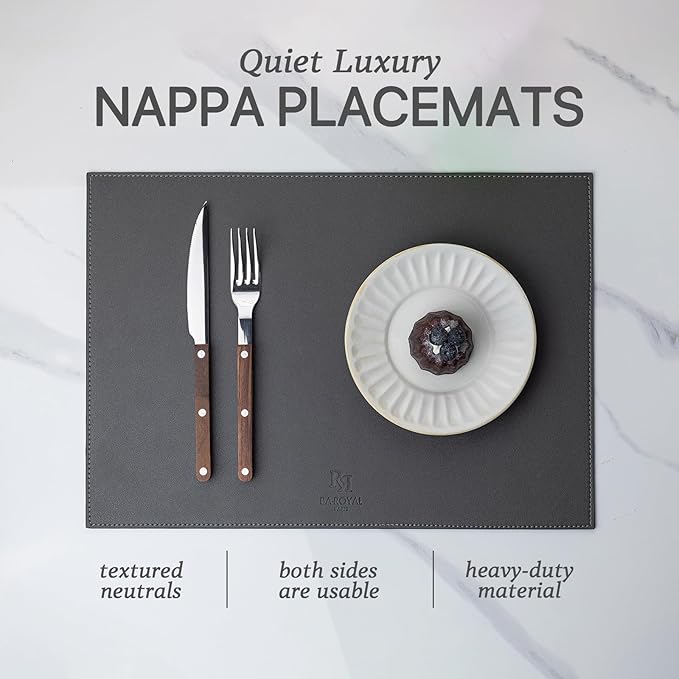 Faux Leather Placemats Set of 6 Vinyl Washable Wipeable Table Mats for Kitchen Dining Table Heat Resistant Waterproof Modern Indoor/Outdoor Placemats Non-Slip Easy Clean Place Mats (Dark Gray)