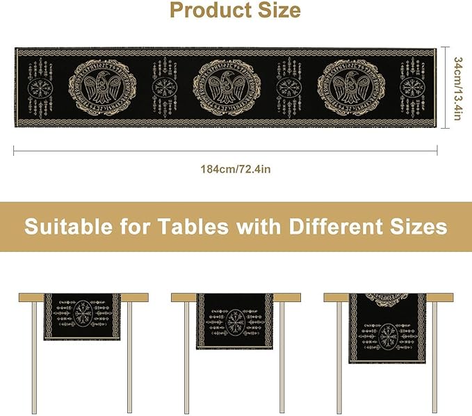 Nordic Vikings Table Runner, Viking Raven Rune Mythology Aesthetic Table Runner for Outdoor Kitchen Dining Home Party 13x108in