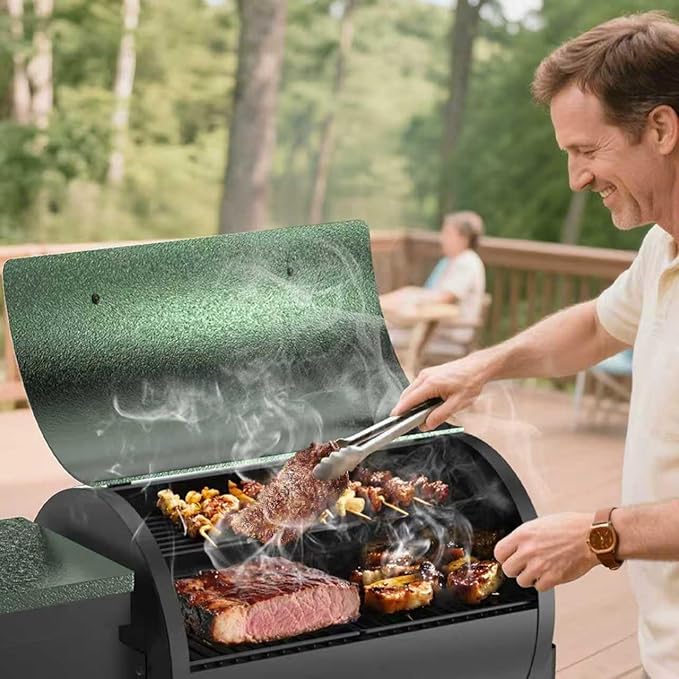 Electric Wood Pellet Smoker Grill 8 In 1 BBQ Grills for Outdoor Grill with Auto Feed & PID Temperature Control (180-450°F) and Rain Cover 456 Sq.In Cook Area for Backyard New House Gifts