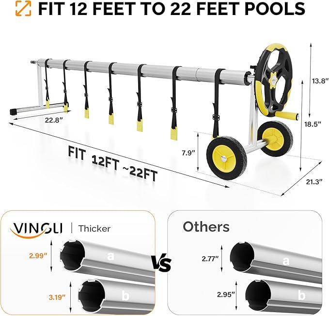 VINGLI Pool Cover Reel Set Pool Solar Cover Reel for Inground Swimming Pool, Aluminum Solar Swimming Inground Cover Blanket Reel (Upgrade) (21 Feet)