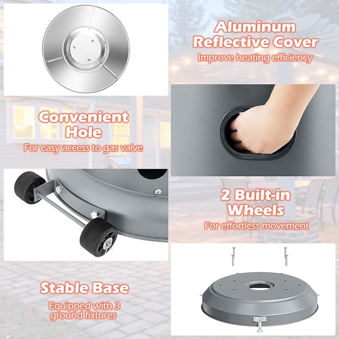 Tangkula 50,000 BTU Propane Outdoor Heater, Patio Heater with Strengthened Stainless Steel Burner, Tip-Over, Flame-Out Protection, Wheels, Outdoor Heaters for Patio (Grey)