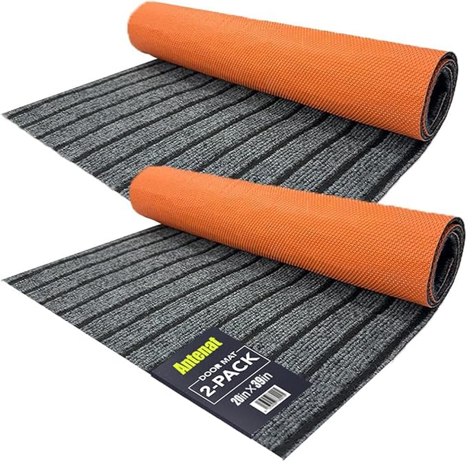 Antenat 2-Pack Door Mat,Low Profile Indoor Outdoor Entryway Mats, Durable Floor Mats for Shoe,Front Door, Home,Patio, Camping, 19.7x39inches, 2-Pack Gray
