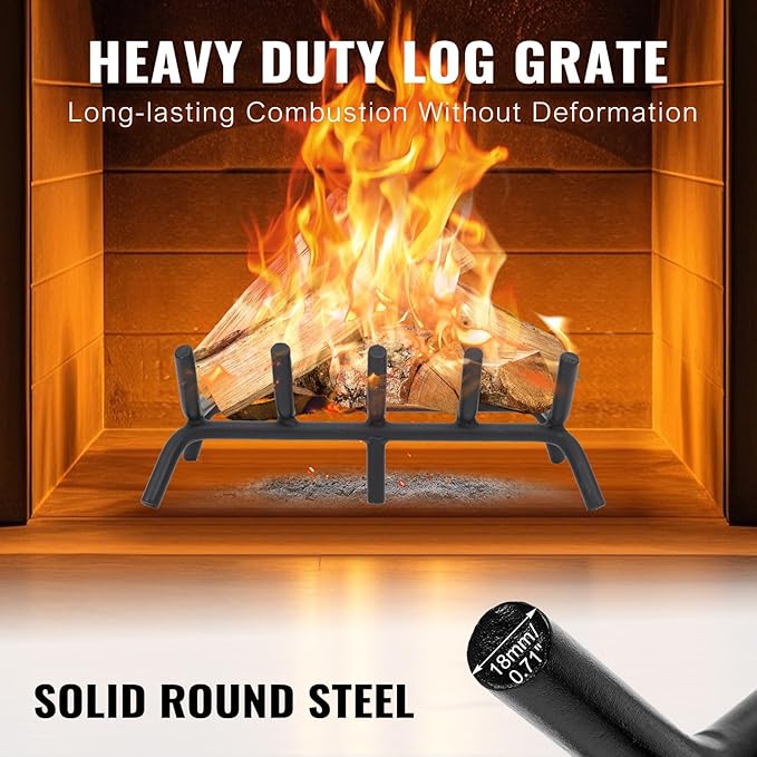 Fireplace Grate 17 inch - Fireplace Log Grates Heavy Duty Solid Round Steel | Log Grate for Fireplace No Assembly Required, Burning Wood Stove Grate for Indoor Chimney Hearth, Outdoor Camping