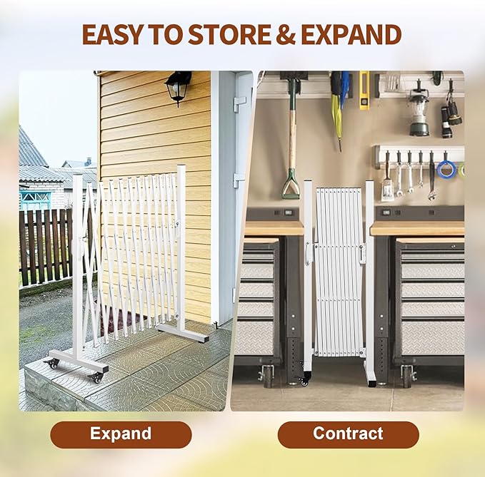 Aluminum Expandable Garden Fence, Portable Barricade Gate with Casters, Expansion Size 201×15.2×40.6 inches, Adjustable Flexible Fence Mobile Barricade Safety Barrier