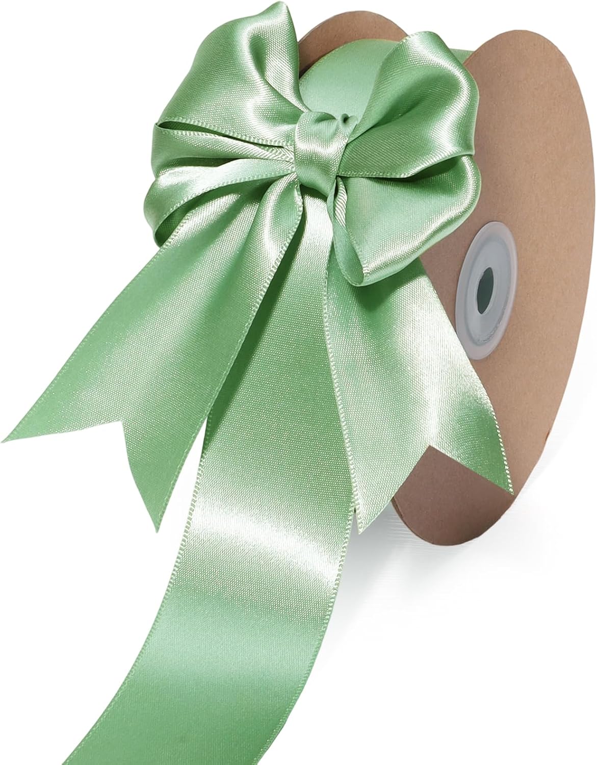 LaRibbons Sage Green Satin Ribbon 1 1/2 Inch 50 Yards Luxury Double Faced Green Silk Ribbon for Flower Bouquet Crafts Gift Wrapping Wedding Decoration