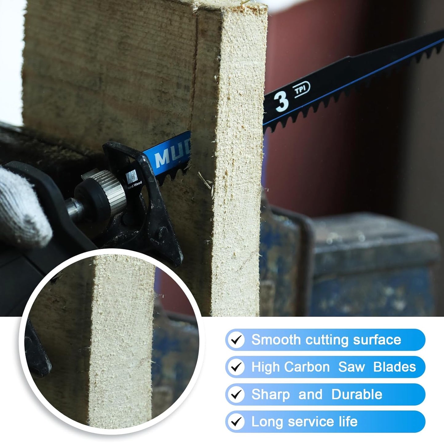 10 Pack 6 inch Reciprocating Saw Blades Set， 3 TPI High Carbon Saw Blades for Wood Cutting ，Saw Blades with Organizer Case (10, 3T/6inch)