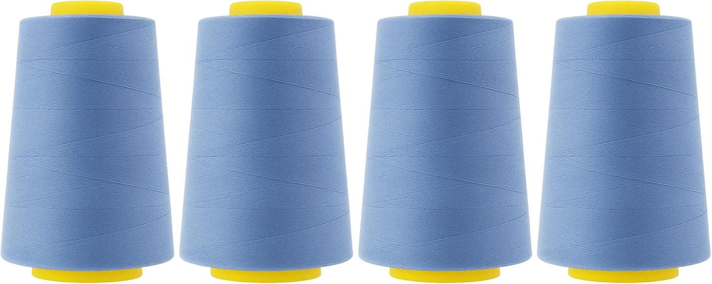 Mandala Crafts 4 Pack of Serger Threads Cones Spools - 40S/2 24000 Yards Polyester Steel Blue Threads for Sergers Machine and Overlock Quilting Sewing Machine