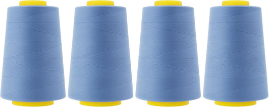 Mandala Crafts 4 Pack of Serger Threads Cones Spools - 40S/2 24000 Yards Polyester Steel Blue Threads for Sergers Machine and Overlock Quilting Sewing Machine