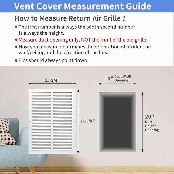 14"W x 20"H [Duct Opening Size] Steel Return Air Grille, Air Return Vent Cover for Ceiling and Sidewall - HVAC Air Vent Covers - [Outer Dimensions: 15.75"W x 21.75"H]