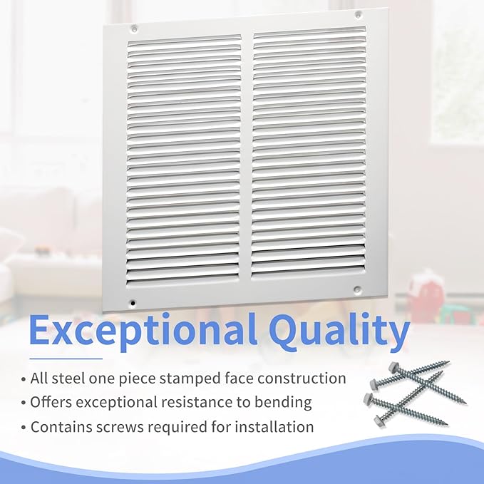 12"W x 12"H [Duct Opening Size] Steel Return Air Grille, Air Return Vent Cover for Ceiling and Sidewall - HVAC Air Vent Covers - [Outer Dimensions: 13.75"W x 13.75"H]