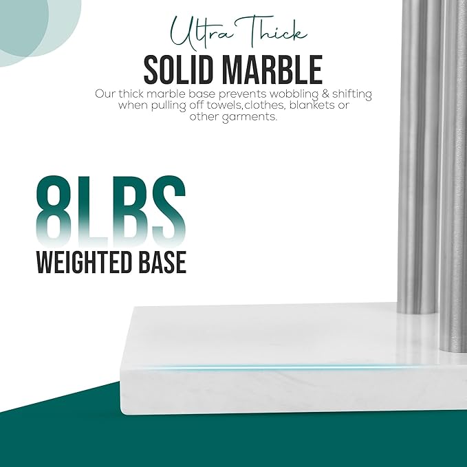 Free Standing Towel Rack for Bathroom - Brushed Nickel Finish - Stand Alone 2 Tier Stainless Steel Towel Rack for Bathroom Floor with Heavy Marble Base, Double T Shape Drying Stand for Towels