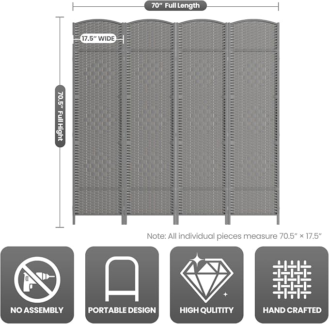 Paper Rope Room Divider, 4 Panel Wood Mesh Woven Design Screen with Double Sides Weaved, Foldable Portable Partition Divider Screen for Decorationg of Bedroom,LivingRoom,Office Separator