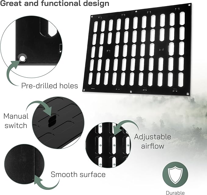 Vent Systems 16" x 12" Inch (Outer Dimensions) Metal Air Vent Grille - Black Adjustable Register Vent Cover - Open/Close Air Supply Intake Wall Vent - Heating/Cooling Ceiling Grille for House, Garage