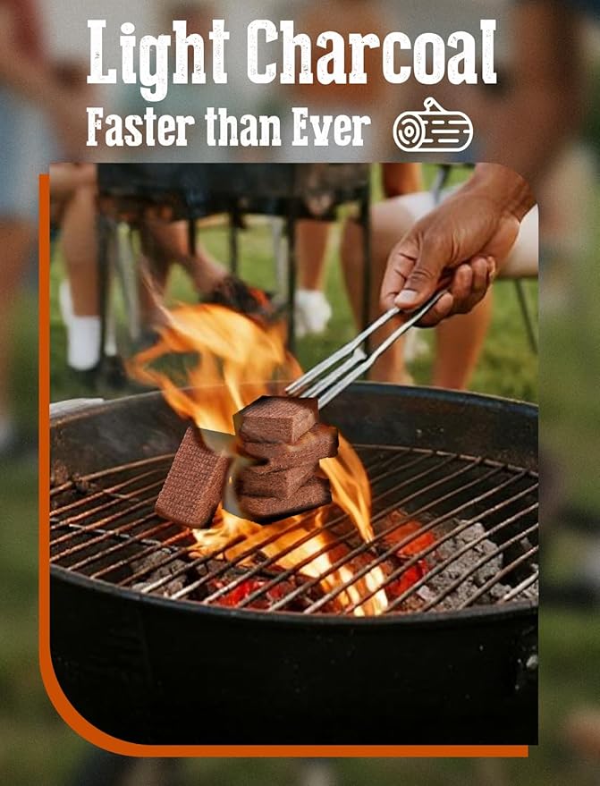 E500 Fire Starter for Campfires, Fireplace, Fire Pits, BBQ, Grills, Larger Charcoal Fire Starter Squares, 160-Count Firestarter, Chimney Charcoal Starter for Grill