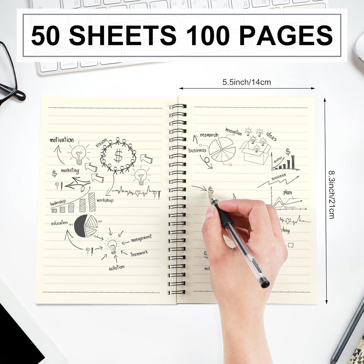 Yahenda 54 Pcs Spiral Notebook Bulk A5 Journal Lined 8.3'' x 5.5'' Writing Composition Paper Small Notepad Subject Notebook for Students Office Business Back to School Supplies (Dark Gray)