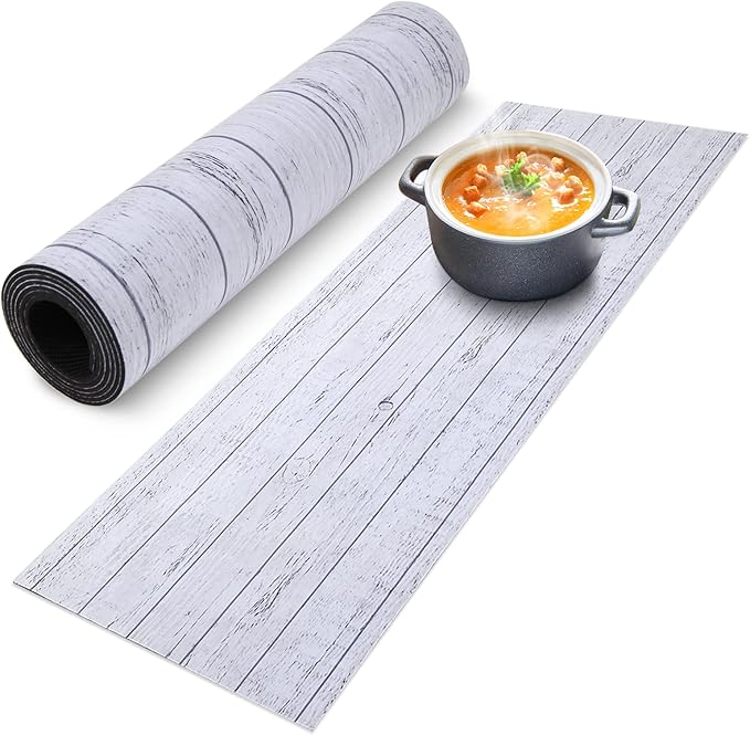 Trivet Table Runner Hot Plates Mat 12 X 40 Inch Heat Resistant Table Protector Waterproof Decorative Farmhouse Kitchen Trivets Counter Heat Proof Placemats for Hot Dishes (Rustic White Wood)