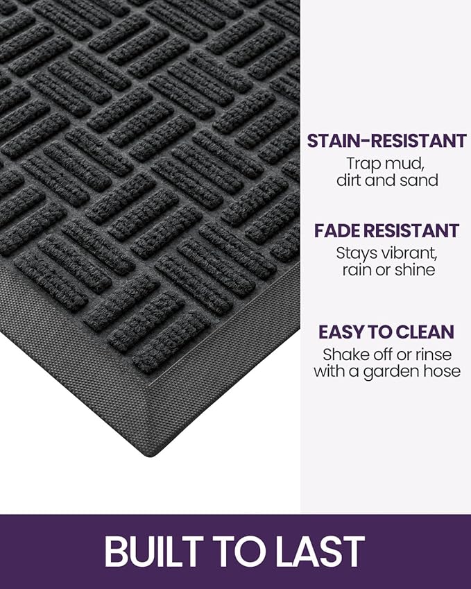 DEXI Front Door Mat Outside Entrance, Rubber Entry Doormat Heavy Duty, Welcome Mats Non Slip for Inside House Floor Entryway Back Doors Exterior Patio, 17x29, Maze Black