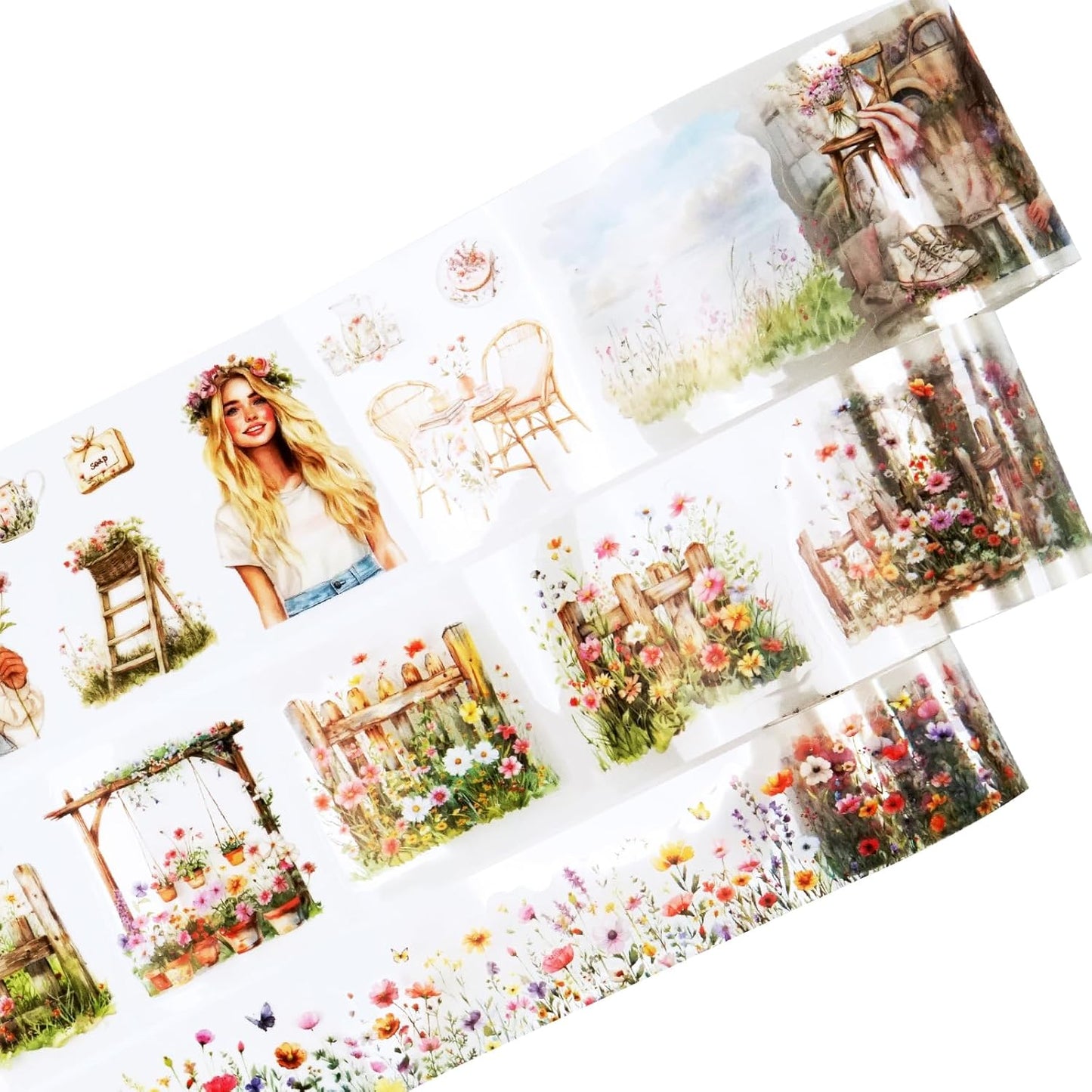 Spring Garden PET Tape Set, 3 Rolls Pre-Cut Wildflower Stickers for Scrapbooking, Journaling, DIY Crafts, and Collage Art (30 mm/50 mm/55 mm)