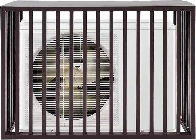 Air Conditioner Fence with Top Cover, 4 Panels 39.4 "L x 19.7 "W x 27.6" H Privacy Fence Panels for Outside, Freestanding Metal Trash Can Hider Outdoor, No-Dig Air Conditioner Sun Blocker Kit (Brown)