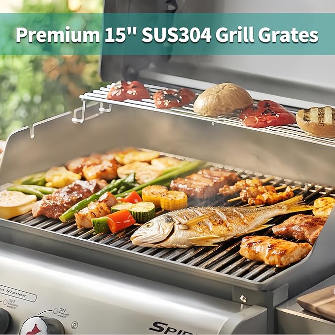 9MM 15" Stainless Steel Grill Grates for Weber Spirit E200 S200 E210 S210 Genesis Silver A Spirit 500 Gas Grill with Side Control Panel for Weber 7521 7522 7523 65905 65904 Spirit 200 Series