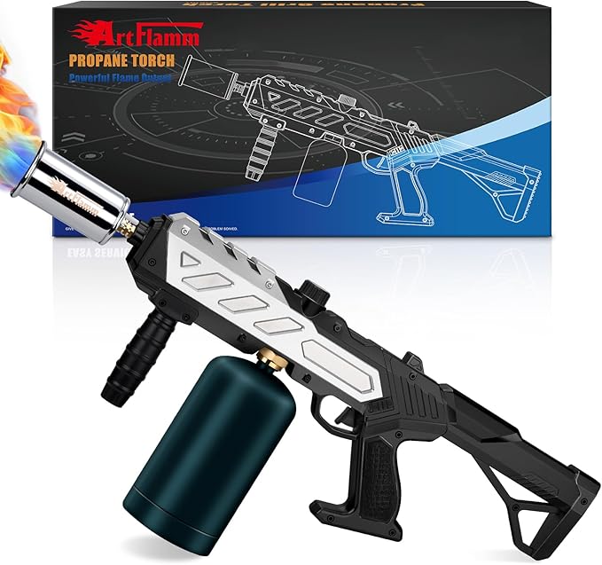 Powerful Propane Torch Gun, Kitchen Grill Torch with Detachable Design, Adjustable Flamethrower Torch Burner for Searing Steak, BBQ, Welding, Camping Charcoal Lighter(Tank Not Included)