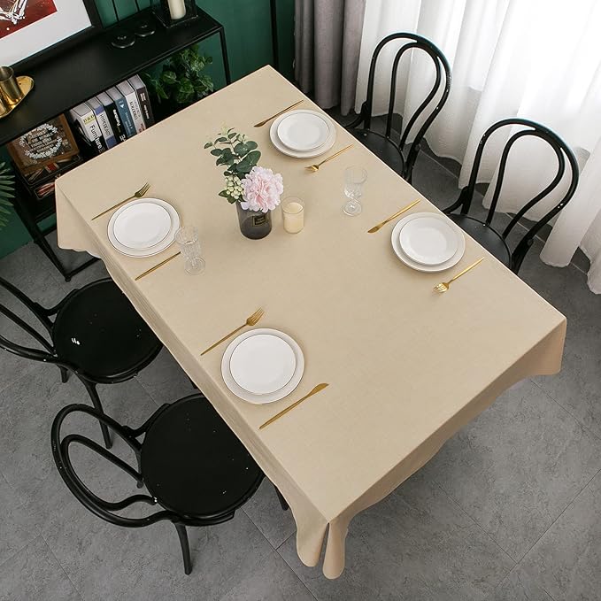 LIBERECOO Vinyl Tablecloth with Flannel Backing, Champagne, Waterproof, Stain-Resistant, Easy-Clean Table Cover for Dining, Kitchen, and Outdoor Use, 60" x 120" Rectangle