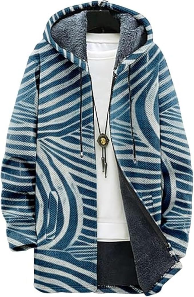 Men's Hooded Sweater Coat Knit Fleece Lined Long Cardigan Jacket with Zip Front Pocket Vintage Casual Zip Up