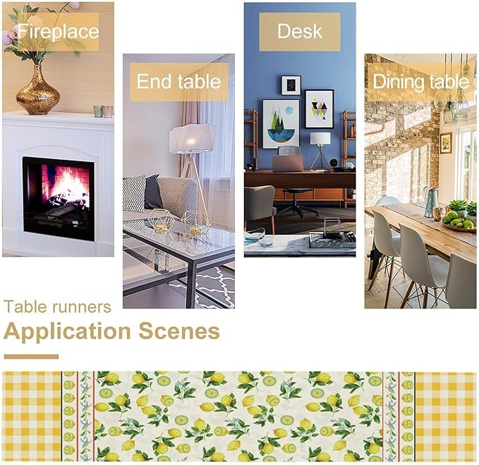 Lemon Buffalo Plaid Table Runner,Rustic Farm Fruit Aesthetic Country Farmhouse Dining Table Decoration for Home Holiday Party Dresser Kitchen Cabin Restaurant Wedding Decor 13×60in